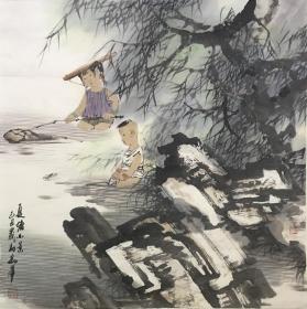 姚新峰老师夏塘小景 苏州画院副院长姚新峰作品 南京白云堂画廊保真 姚新峰68x68cm 南京白云堂