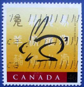 兔年生肖卡通素描图46分全新--加拿大邮票--早期外国邮票甩卖--实拍--包真--店内更多