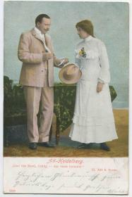 德国 1900s  实寄明信片 桌边穿西装的男人和白裙的女人CARD-K203 DD