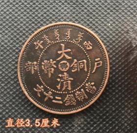 大清铜币丙午户部(鄂）当制钱二十文背单龙直径3.5厘米