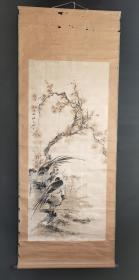 D1475：回流手绘大幅花鸟图立轴(日本回流字画.日本回流书画.回流老画.回流老字画精品.真品字画)