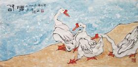 江文湛 春雪 花鸟横幅 手绘国画 水墨画装饰收藏