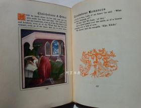 《月光》1913年英文版中世纪法国行吟诗人特罗巴杜尔传奇故事集女插画家Evelyn Paul描金纹饰彩色插图本