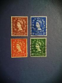 外国邮票   英国邮票  英女王  4枚不同  (信销票)