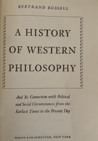 罗素   西方哲学史   布面精装  封面、书脊烫金    （ 此书中译本列入商务汉译世界名著丛书  上、下册 ） 1945年老版书  带护封 护封有破损