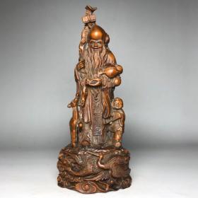 黄杨木雕刻【寿星】做工精细栩栩如生包浆温润细腻，细节到位，尺寸高20厘米 ，长9厘米，重量270.3克
