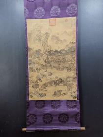 明，仇英(款)，精品绢本山溪水磨图