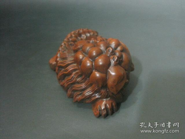 古玩古董老木雕收藏品 黄杨木雕刻一对狮子小摆件