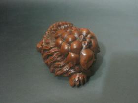 古玩古董老木雕收藏品 黄杨木雕刻一对狮子小摆件