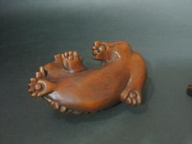 古玩古董老木雕收藏品 黄杨木雕刻一对狮子小摆件