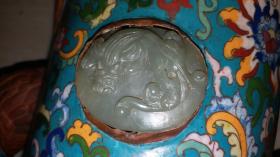 上世纪五十年代工艺大师制铜胎刻花，镶玉，绿松石钮景泰蓝多穆壶（硕大）