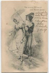 德国 1903年 实寄明信片 郊外打着伞的美丽女人CARD-H155 DD