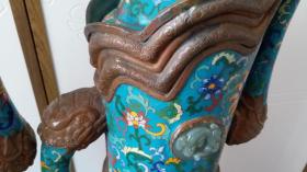上世纪五十年代工艺大师制铜胎刻花，镶玉，绿松石钮景泰蓝多穆壶（硕大）