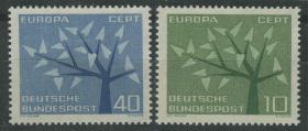 德国邮票 西德 1962年 欧罗巴 树叶 雕刻版 2全新BRD02 DD