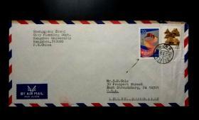 1992年贴电影扫盲年普票等实寄美国封一枚