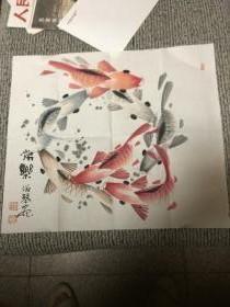 河南著名画家  刘淑琴 【常乐鱼趣 一幅】包真包老附书赠送