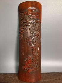 竹雕手工雕刻臂搁，长26.5厘米，宽8.5厘米，重120克，