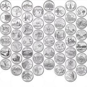 包邮 美国50州币系列纪念币 1999-2008年 25美分纪念币 50枚一套大全套 硬币 卷拆