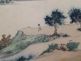 保真书画，现代诗书画艺术大师梁云坡山水书法佳作一幅，画心尺寸画34×82.5cm，书法34×26cm，原装裱镜心