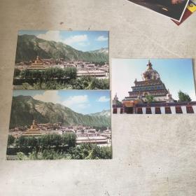 中国甘肃拉卜楞寺明信片两张+照片一张