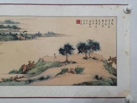 保真书画，现代诗书画艺术大师梁云坡山水书法佳作一幅，画心尺寸画34×82.5cm，书法34×26cm，原装裱镜心