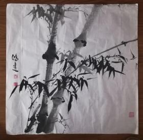 手绘真迹国画:鸿达画竹 四尺斗方