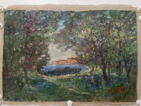 保真书画，军旅油画家毛信科作品一幅，布面风景油画，尺寸60.5×88.5cm