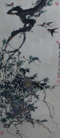 【朝鲜水墨画】金基万 春燕 1995年 41 x95cm