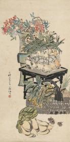 艺术微喷 任伯年 （款） 丙戌（1886年）作 岁朝清供 25x51厘米