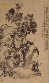 清 李鱓  《魏紫姚黄图立轴》，原作藏旅顺博物