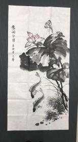 著名书画家、山西晋魏书画院副院长 赵玉华 2011年水墨画《悠闲自得》，纸本软片，68*136cm