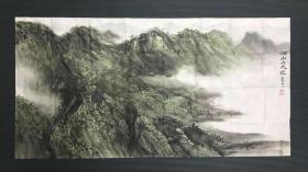 著名美术家、中国国际女艺术家协会主席 易燕 水墨画《湖山与天近》，纸本软片，69.5*136cm