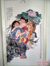 和合二仙 和美团圆之神 六尺国画 精装裱