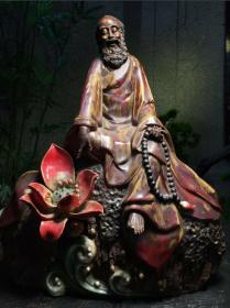 早期名人李刚石湾窑达摩指莲大尊陶制造像