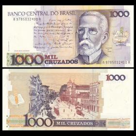 美洲 全新UNC 巴西1000克鲁塞罗 纸币 外国钱币 ND(1987)年 P-213