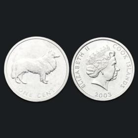 【大洋洲】全新 库克群岛1分硬币 牧羊犬 2003年 外国硬币 KM#420