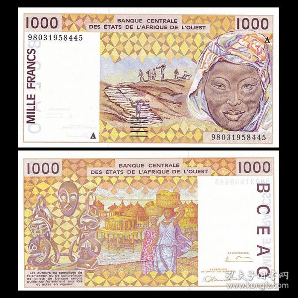 【非洲】全新UNC 西非(科特迪瓦)1000法郎 纸币 1998年 P-111Ah