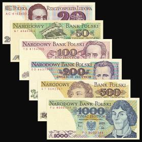 P142-146,149 波兰6枚(20,50,100,200,500,1000兹罗提)人物套币