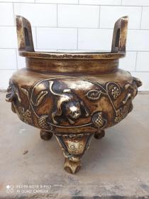 古玩收藏  铜器  铜香炉  尺寸长宽高：30/30/36厘米