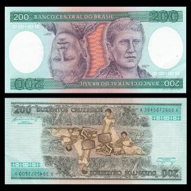 巴西200克鲁塞罗纸币 外国钱币 ND(1981-84)年 AU品相 P-199b