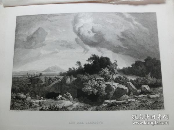 【百元包邮】 《康帕尼亚克景观》（AUS DER CAMPAGNA）1880年 蚀刻版画  纸张尺寸约36.4×26.7厘米（货号DGK0128）