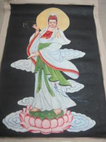 收藏品 国画油画莲花观音大士佛教装饰画条幅挂像