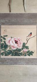 D1724：回流手绘花鸟图立轴(日本回流字画.日本回流书画.回流老画.回流老字画精品.真品字画)