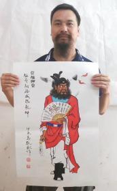 秦敬斌老师绘画作品【钟馗引福归堂】尺寸70*45厘米百分百手绘真迹