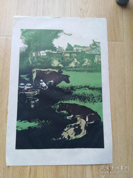 五六十年代上海朵云轩木板水印版画《奶牛》