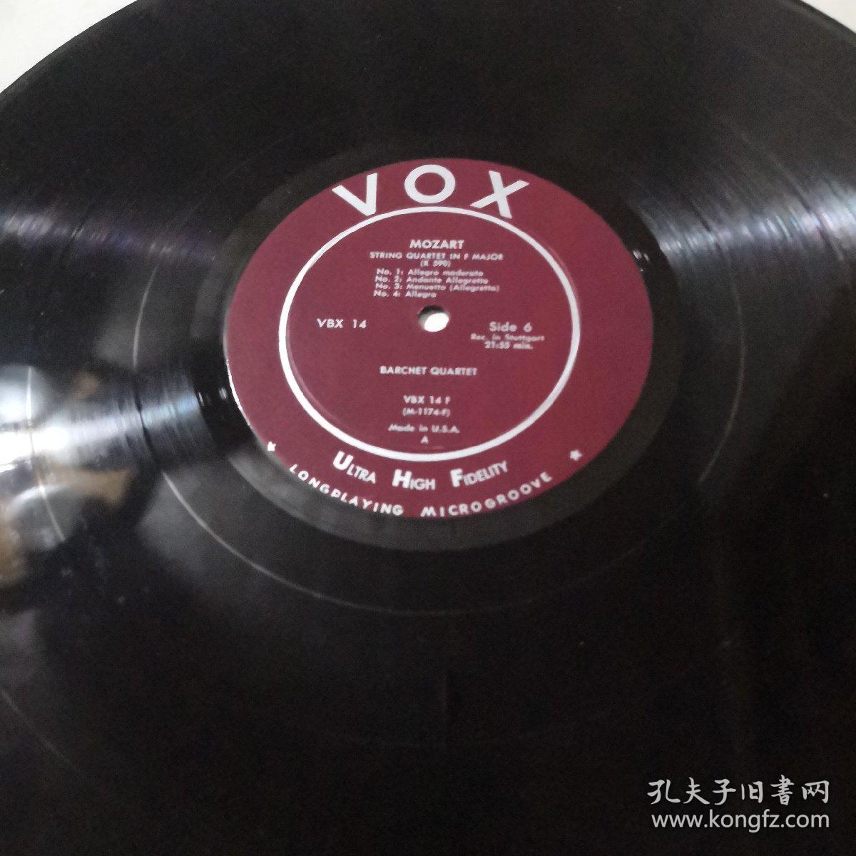 黑胶唱片《MOZART STRING QUARTET IN F MAJOR（k 590）》