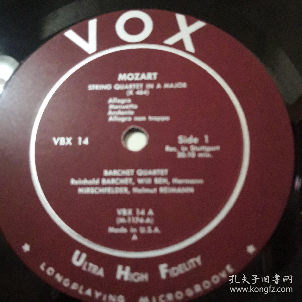 黑胶唱片《MOZART STRING QUARTET IN F MAJOR（k 590）》