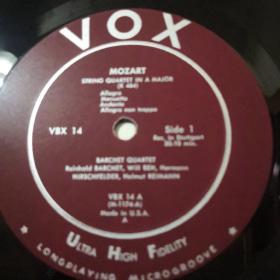 黑胶唱片《MOZART STRING QUARTET IN F MAJOR(k 590)》