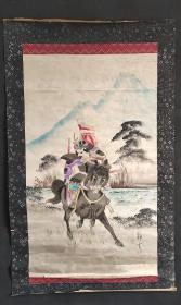 D1801：回流手绘骑马图托片(日本回流字画.日本回流书画.回流老画.回流老字画精品.真品字画)