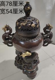 珍藏紫铜鎏真金香炉，品相完整，包浆自然，尺寸细节如图，重37.55公斤